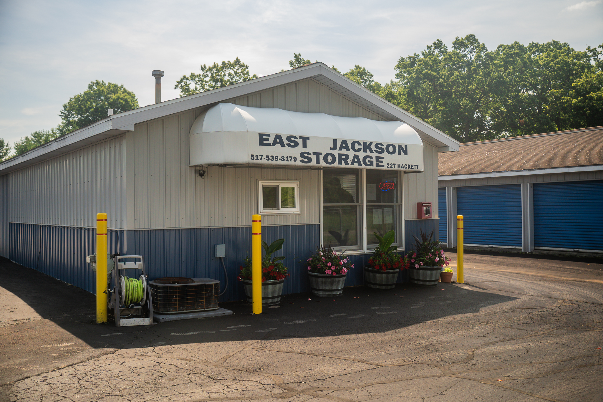 a storage office with the front awning that says east jackson storage 